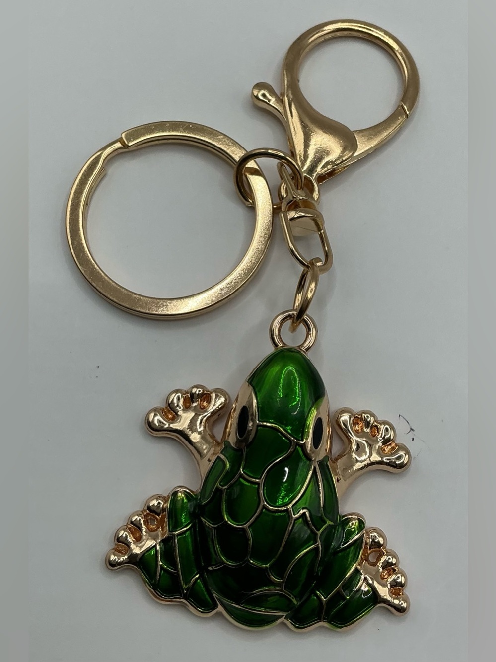 GOLD TONE GREEN ENAMEL FROG BAG CHARM KEYCHAIN NWOT